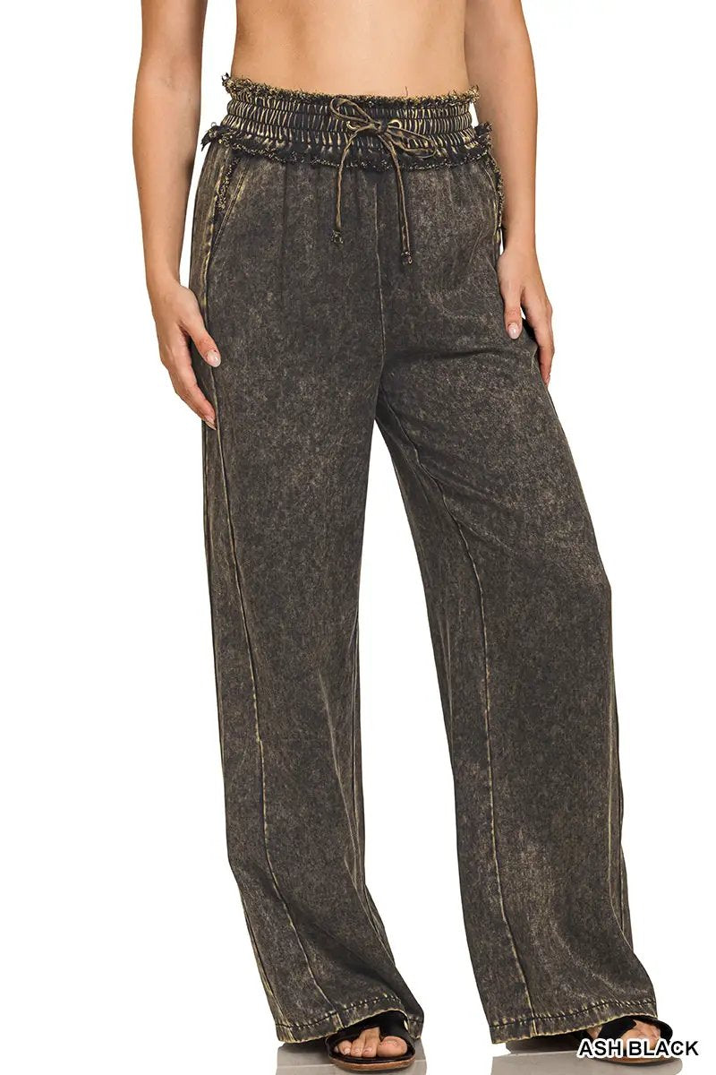 Zenana Zenana Washed Tencel Pants with Drawstring - Trousers Zenana Washed Tencel Pants with Drawstring