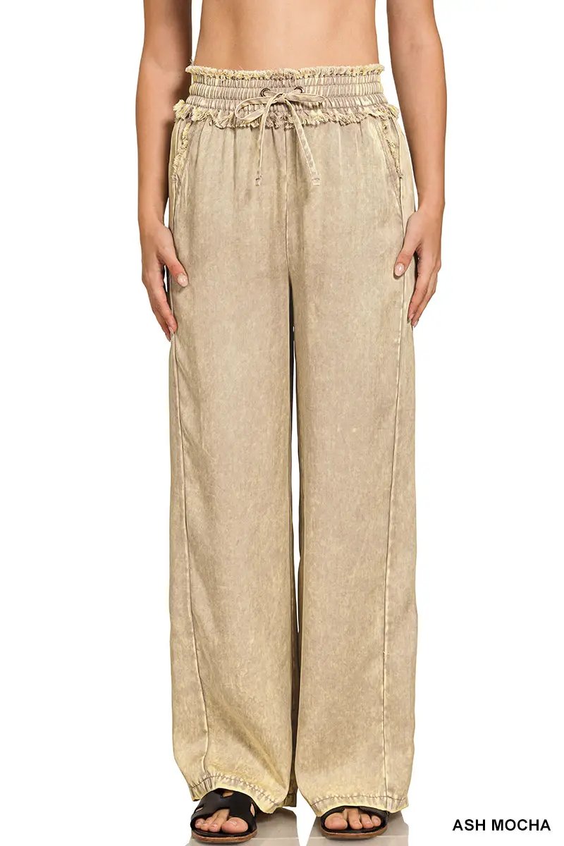 Zenana Zenana Washed Tencel Pants with Drawstring - Trousers Zenana Washed Tencel Pants with Drawstring