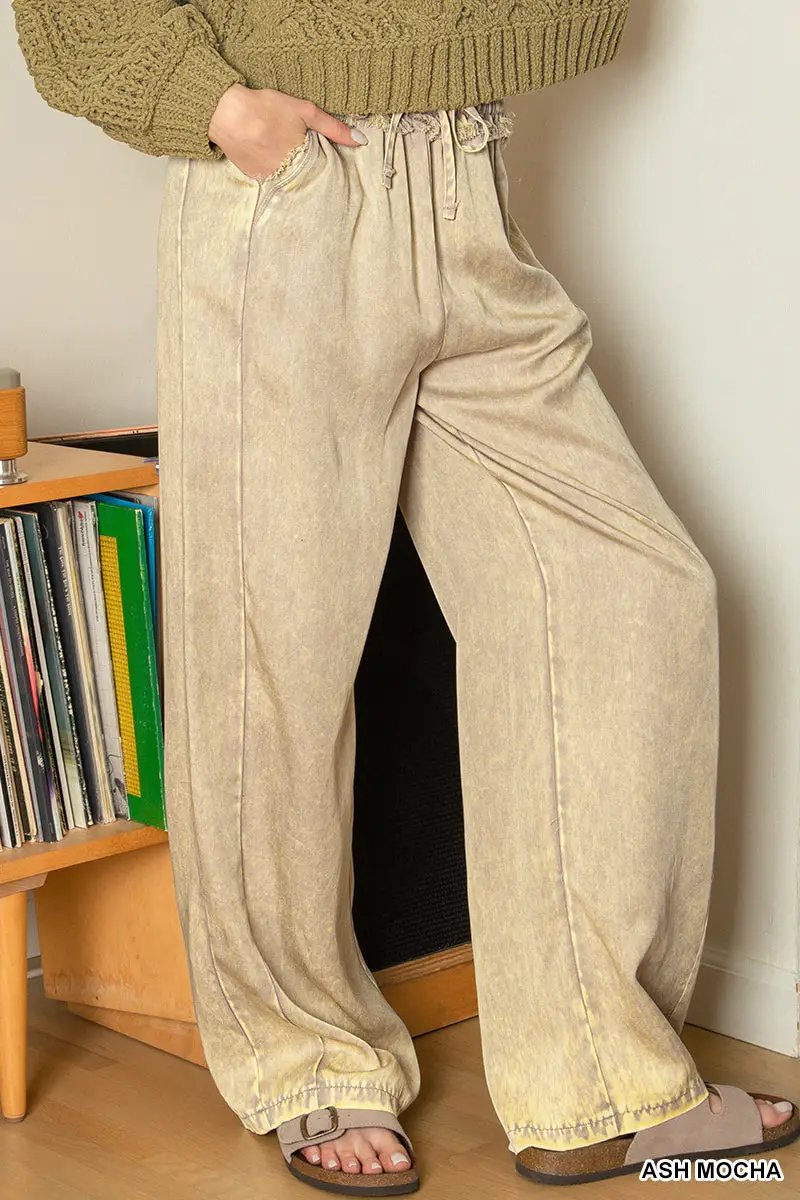 Zenana Zenana Washed Tencel Pants with Drawstring - Trousers Zenana Washed Tencel Pants with Drawstring