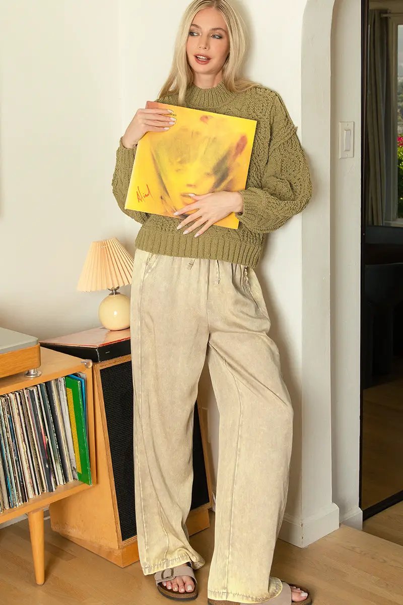 Zenana Zenana Washed Tencel Pants with Drawstring - Trousers Zenana Washed Tencel Pants with Drawstring