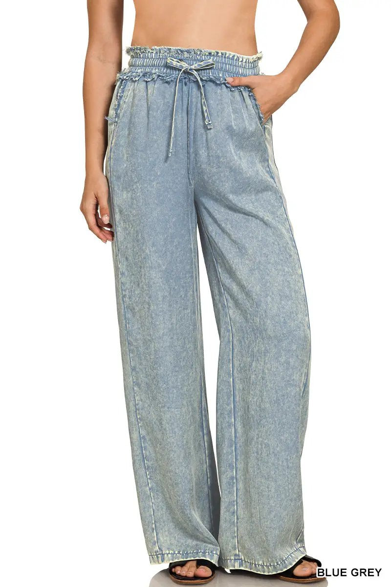 Zenana Zenana Washed Tencel Pants with Drawstring - Trousers Zenana Washed Tencel Pants with Drawstring