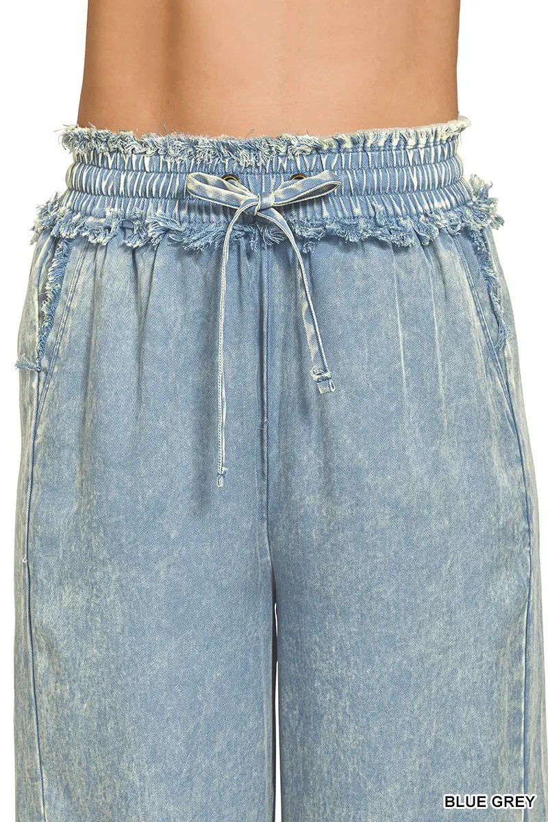 Zenana Zenana Washed Tencel Pants with Drawstring - Trousers Zenana Washed Tencel Pants with Drawstring