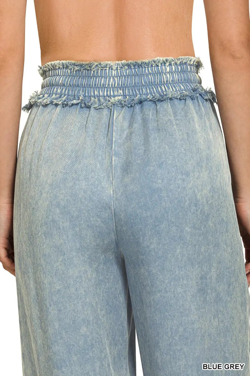 Zenana Zenana Washed Tencel Pants with Drawstring - Trousers Zenana Washed Tencel Pants with Drawstring