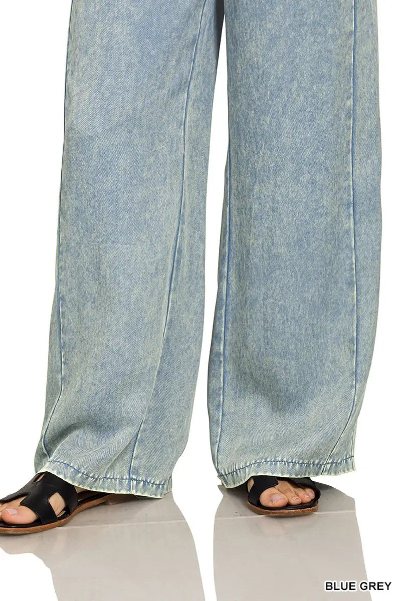 Zenana Zenana Washed Tencel Pants with Drawstring - Trousers Zenana Washed Tencel Pants with Drawstring