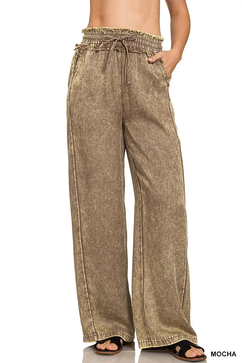 Zenana Zenana Washed Tencel Pants with Drawstring - Trousers Zenana Washed Tencel Pants with Drawstring