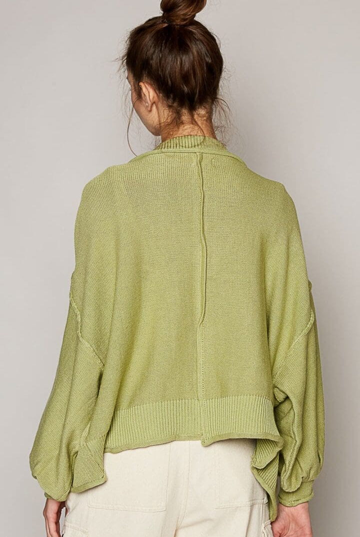 Sage green balloon sleeve knit sweater.