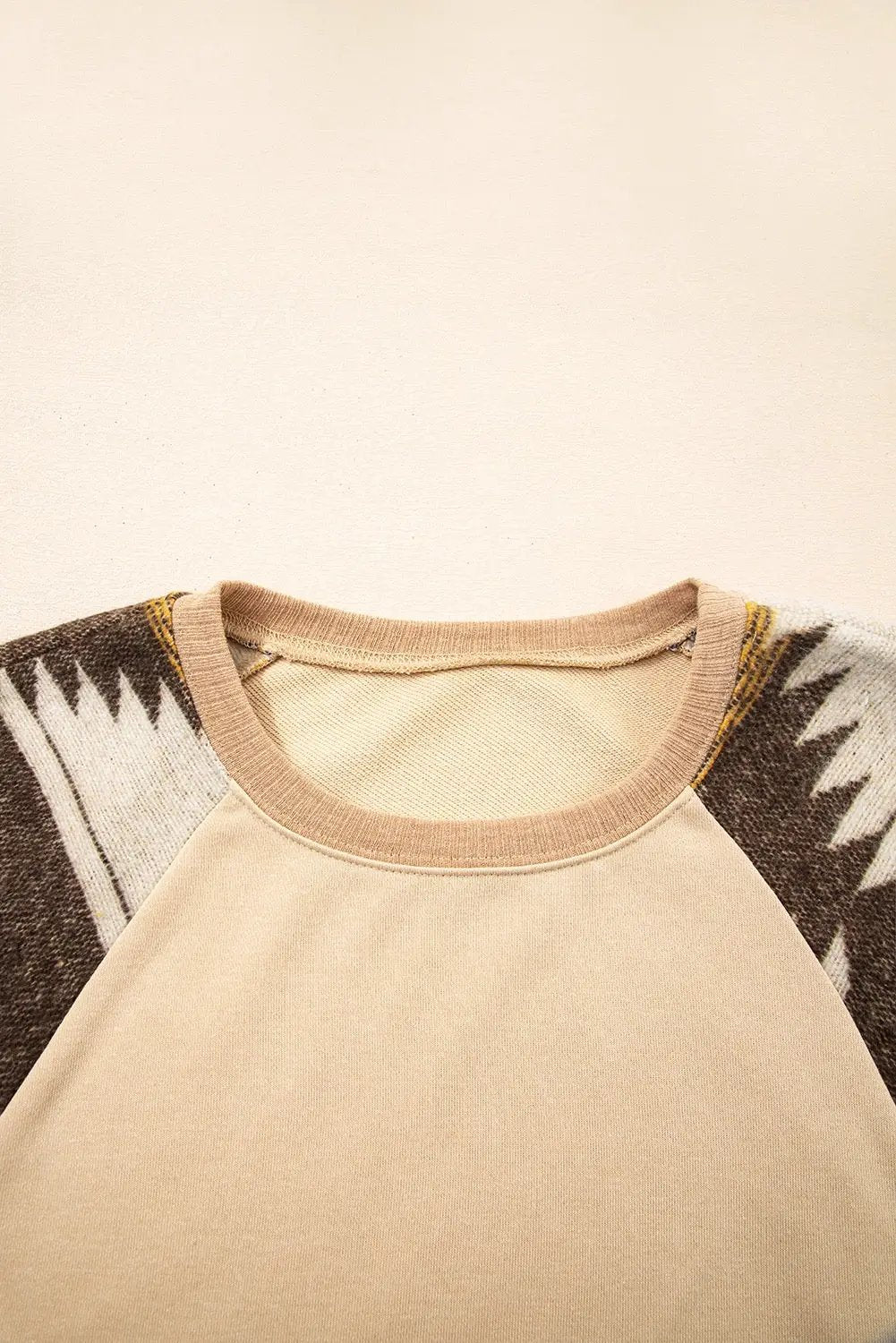 Grateful Threads Boutique Light French Beige Aztec Patchwork Raglan Pullover Sweatshirt - Sweatshirts Light French Beige Aztec Patchwork Raglan Pullover Sweatshirt