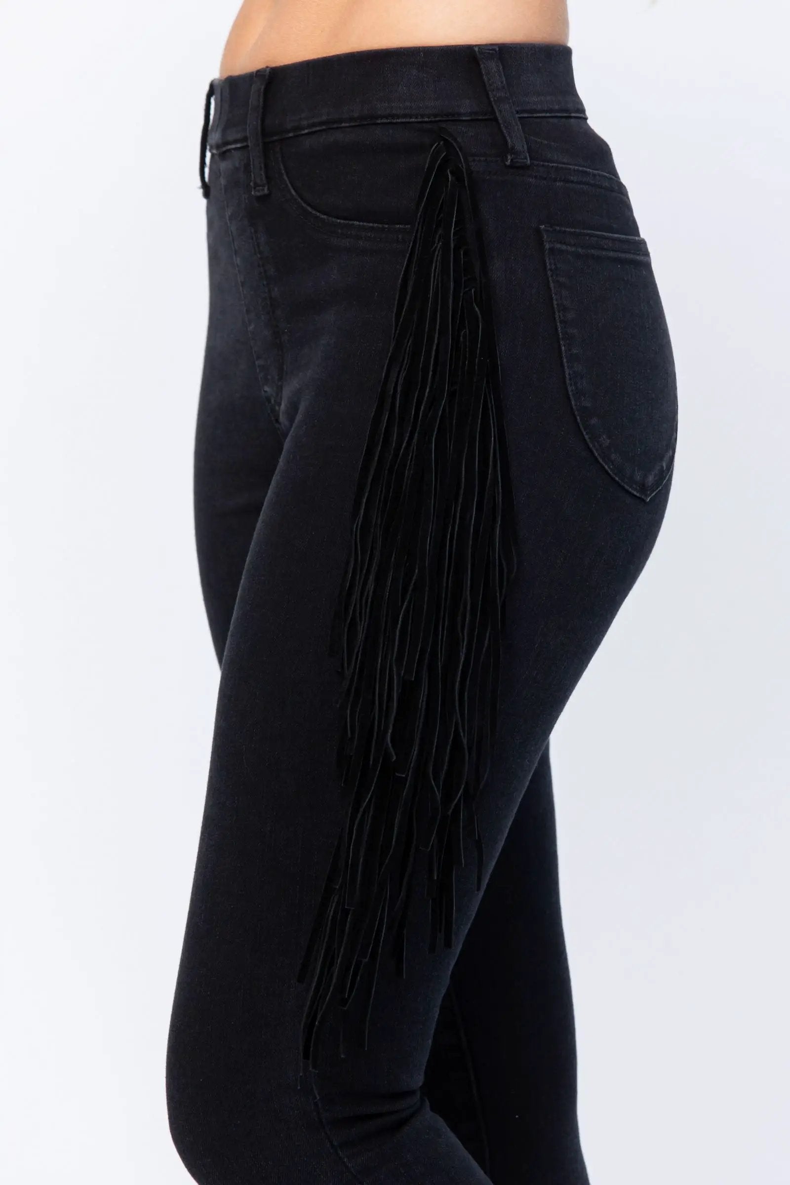 Judy Blue The Side Fringe Skinny Mid Rise Jegging - Jeans Judy Blue Black Jeggings with Side Fringe Skinny Leg MId Rise
