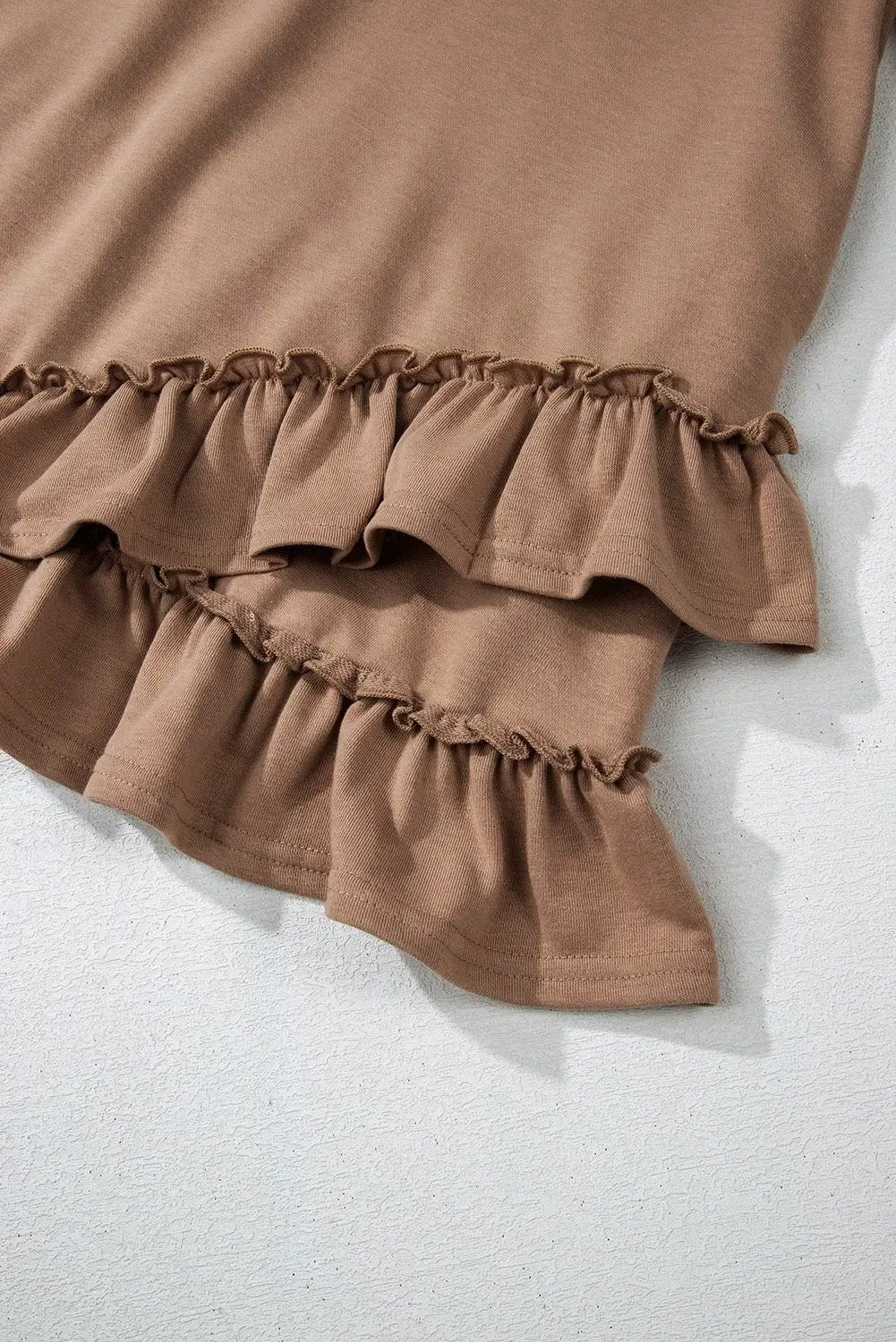 Grateful Threads Boutique Barely Blushing Ruffle Hem Mini Dress - Dresses Goat Scoop Neck Tiered Ruffled Hem Long Sleeve Mini Dress