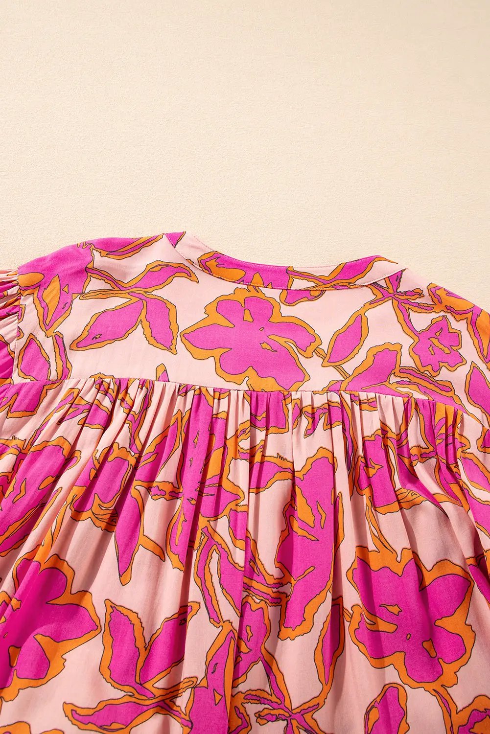 Grateful Threads Boutique Pink & Orange Floral Batwing Sleeve Button-Up Loose Fit Blouse - Blouses pink floral batwing sleeve blouse
