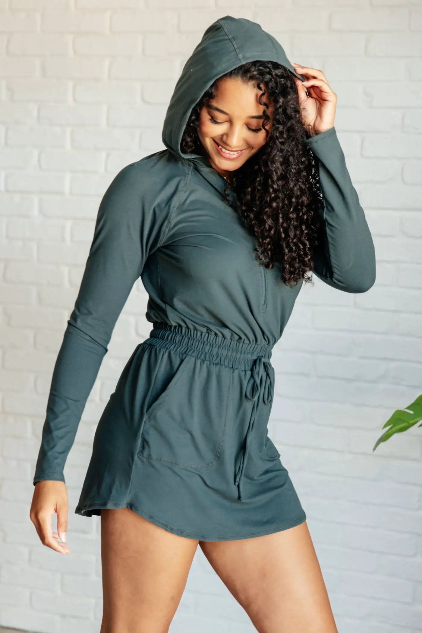 Rae Mode The Getting Out Hoodie Romper: Smoked Spruce - One-Pieces