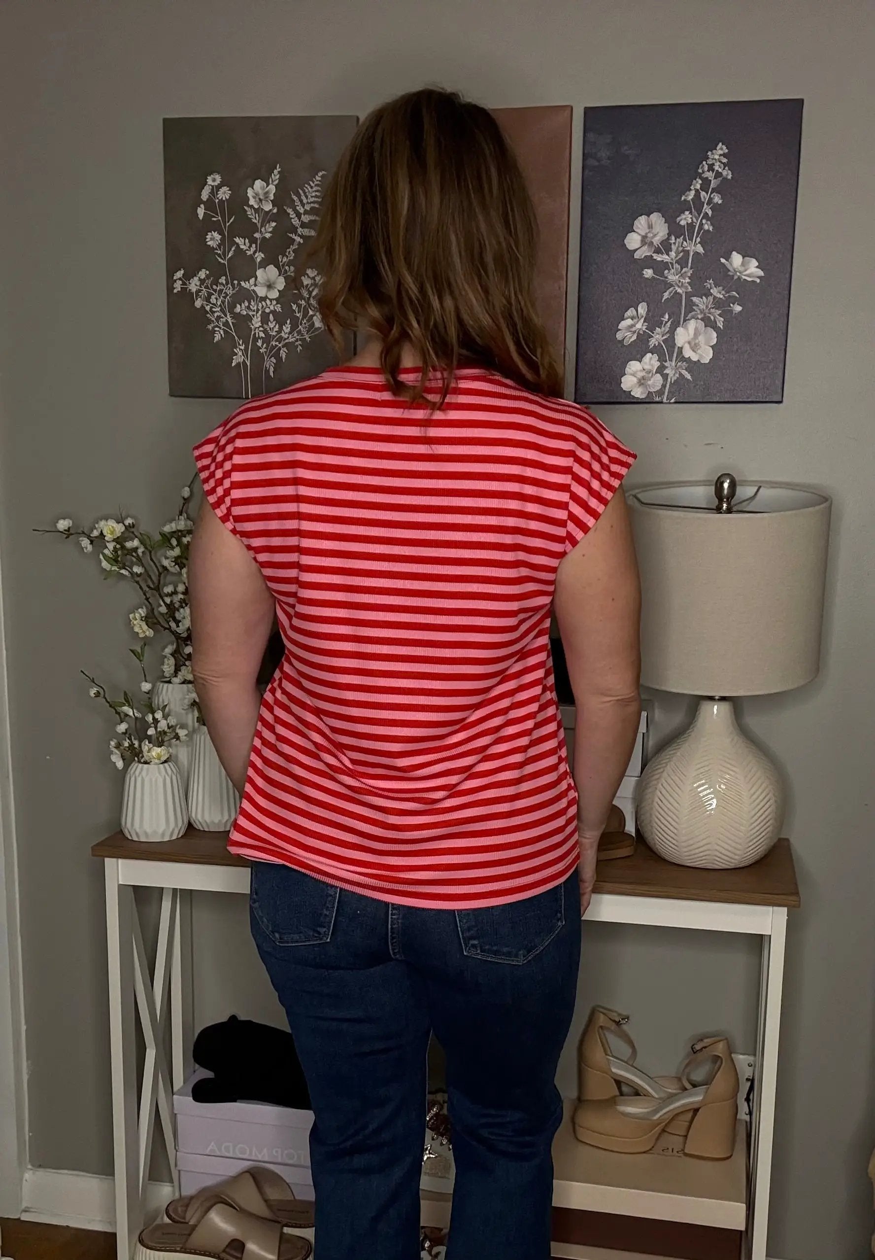 Grateful Threads Boutique Red Stripe MAMA Graphic Cap Sleeve T Shirt - T-Shirts Red Stripe MAMA Graphic Cap Sleeve T Shirt