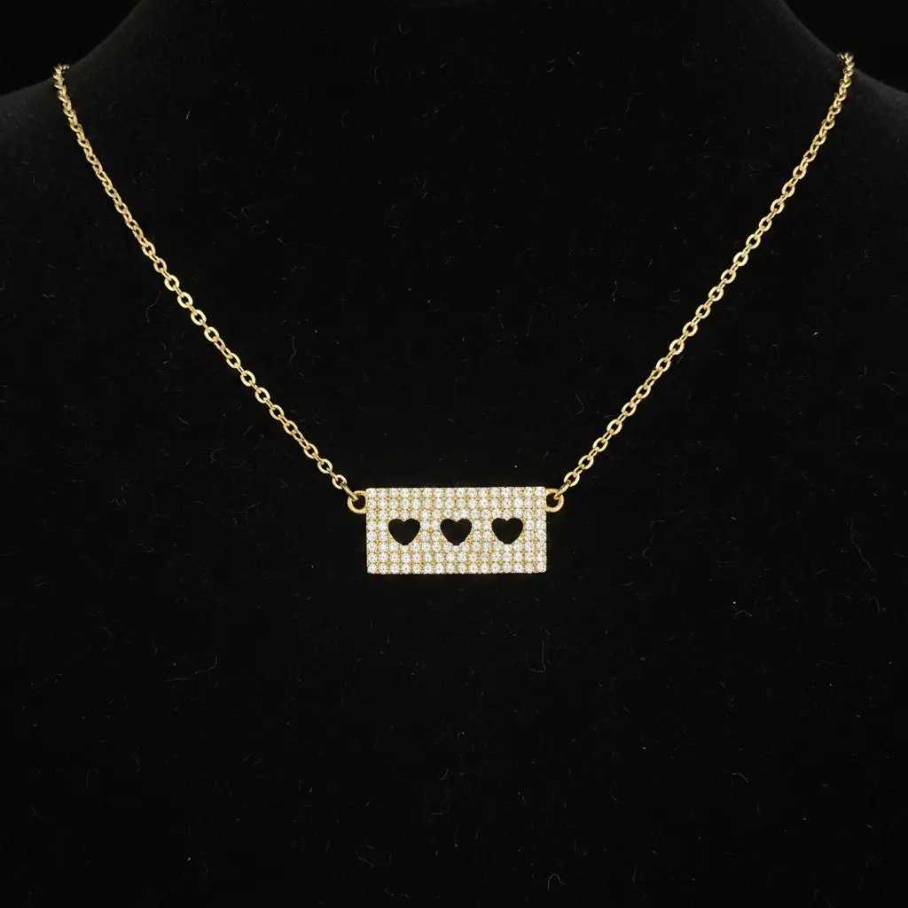 Savvy Bling The Golden Heartline CZ Bar Necklace (Water Resistant) - Necklaces