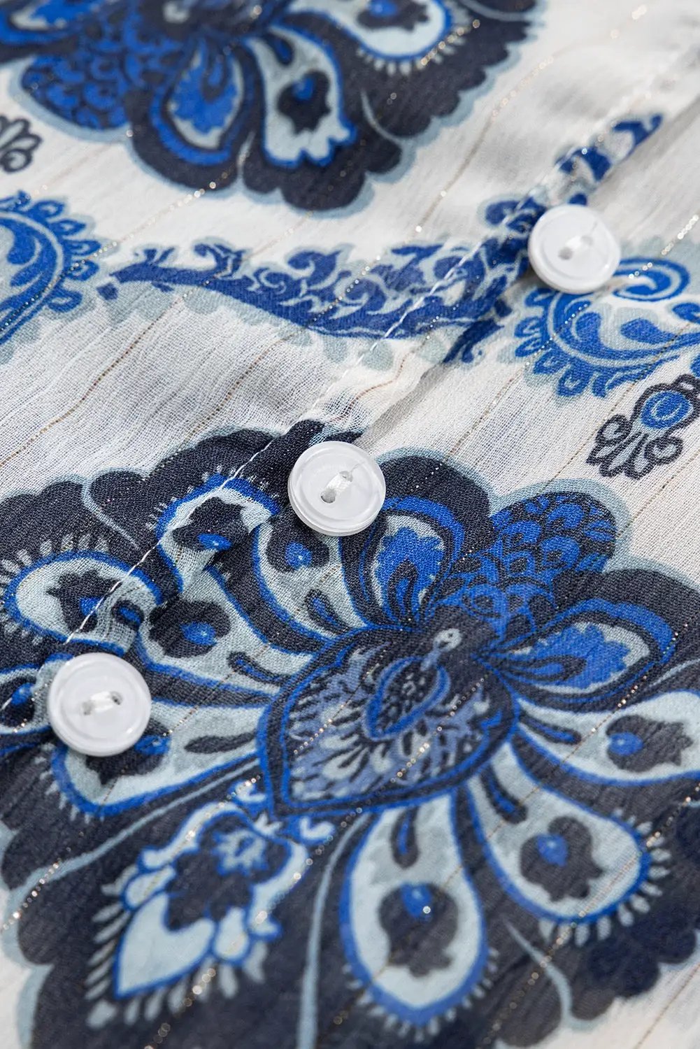Grateful Threads Boutique Indigo Medallion Boho Button-Down Blouse - Blouses Blue Tribal Pattern Buttoned Front Loose Shirt