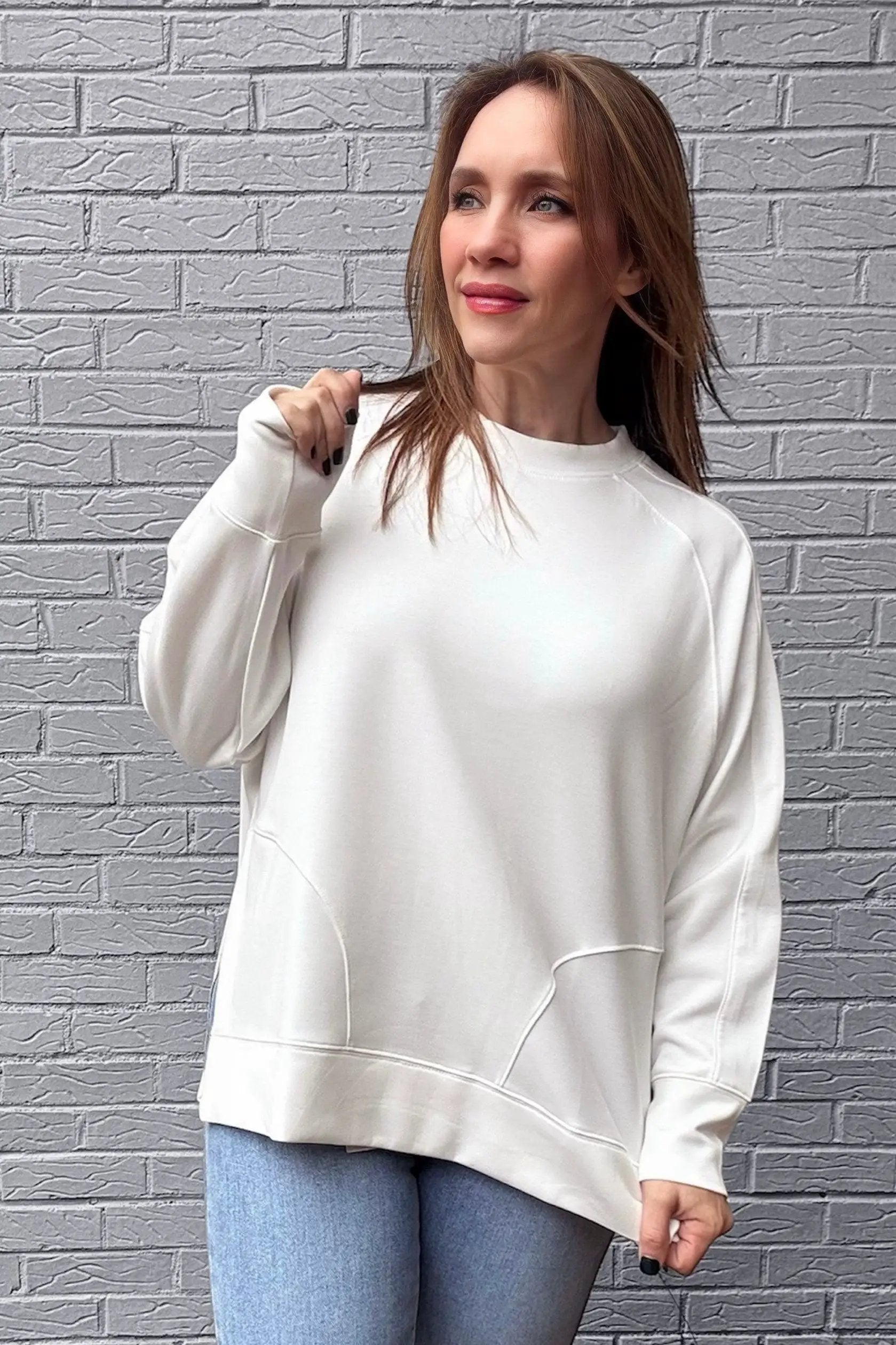 Zenana Zenana Scuba Round Neck Pullover with Side Slits - Sweatshirts Zenana Scuba Round Neck Pullover with Side Slits