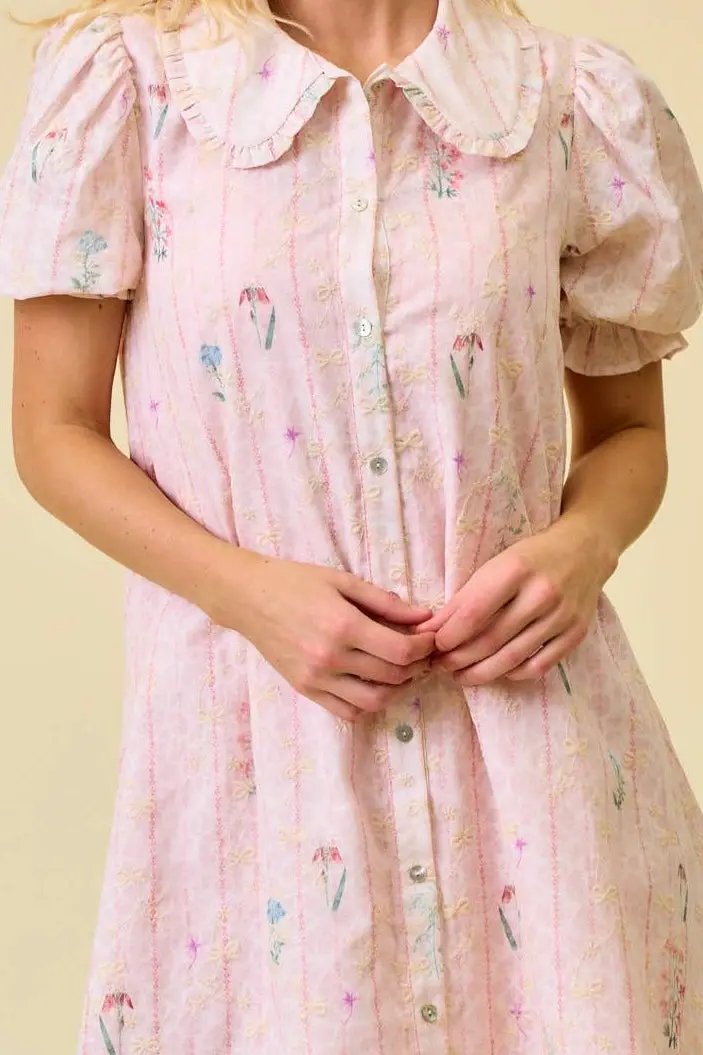 Doe and Rae The Sweet Meadow Embroidered Peter Pan Collar Swing Dress - Dresses