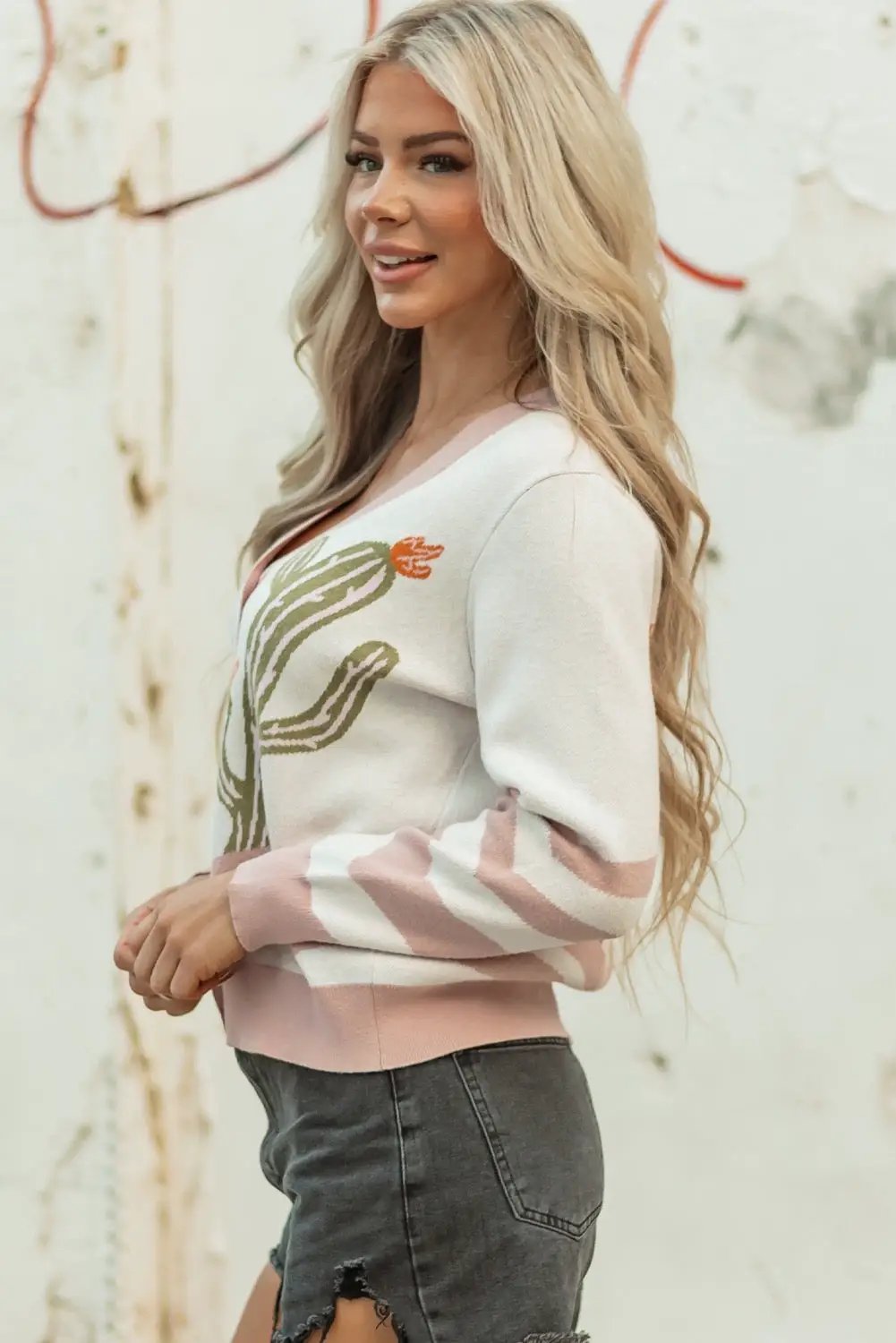 Grateful Threads Boutique Apricot Desert Cactus Buttoned Front Sweater Cardigan - Cardigans Apricot Desert Cactus Buttoned Front Sweater Cardigan