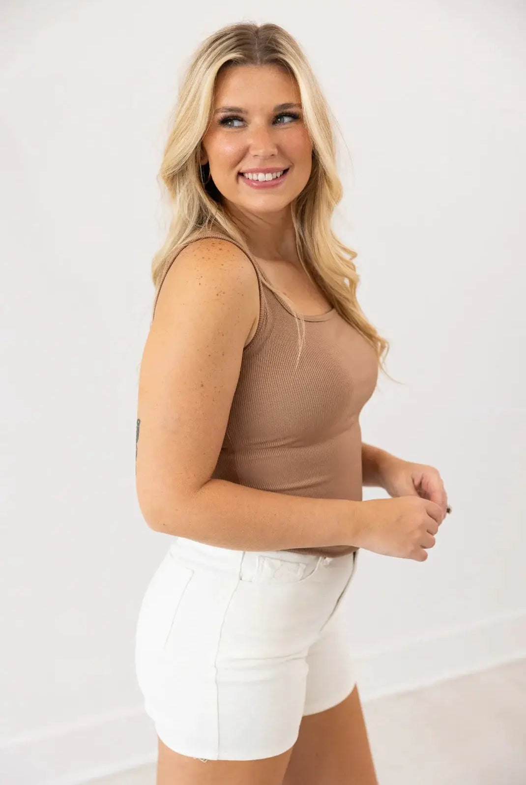 Grace & Emma Bella Square Neck Rib Knit Tank Top - Tank Tops ribbed tank top
