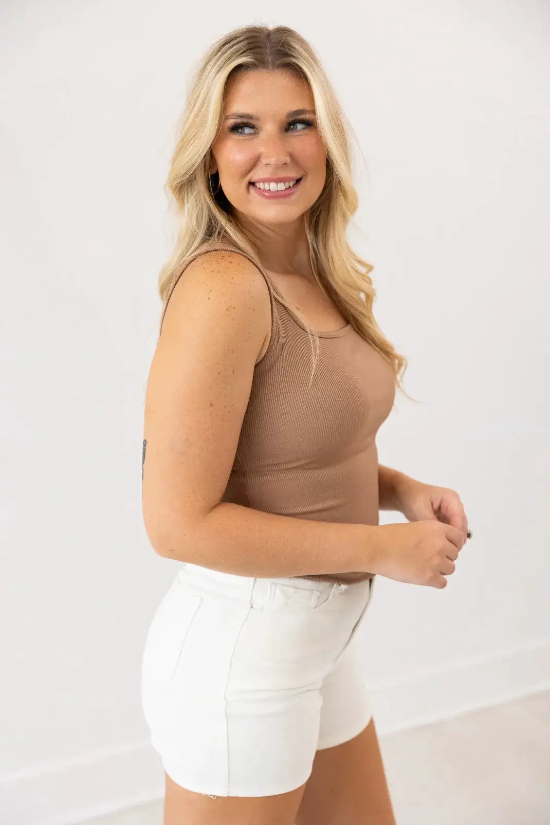 Grace & Emma Bella Square Neck Rib Knit Tank Top - Tank Tops ribbed tank top