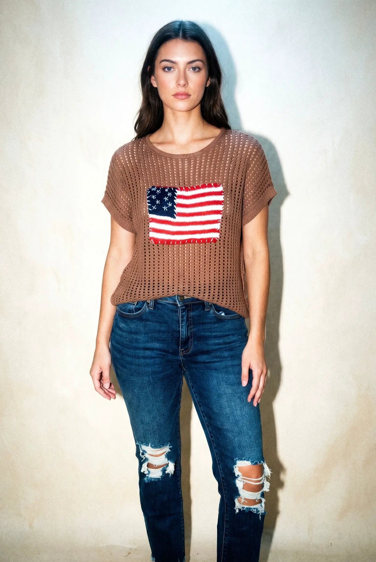 Zenana The American Flag Knit Pullover Sweater Top - Blouses