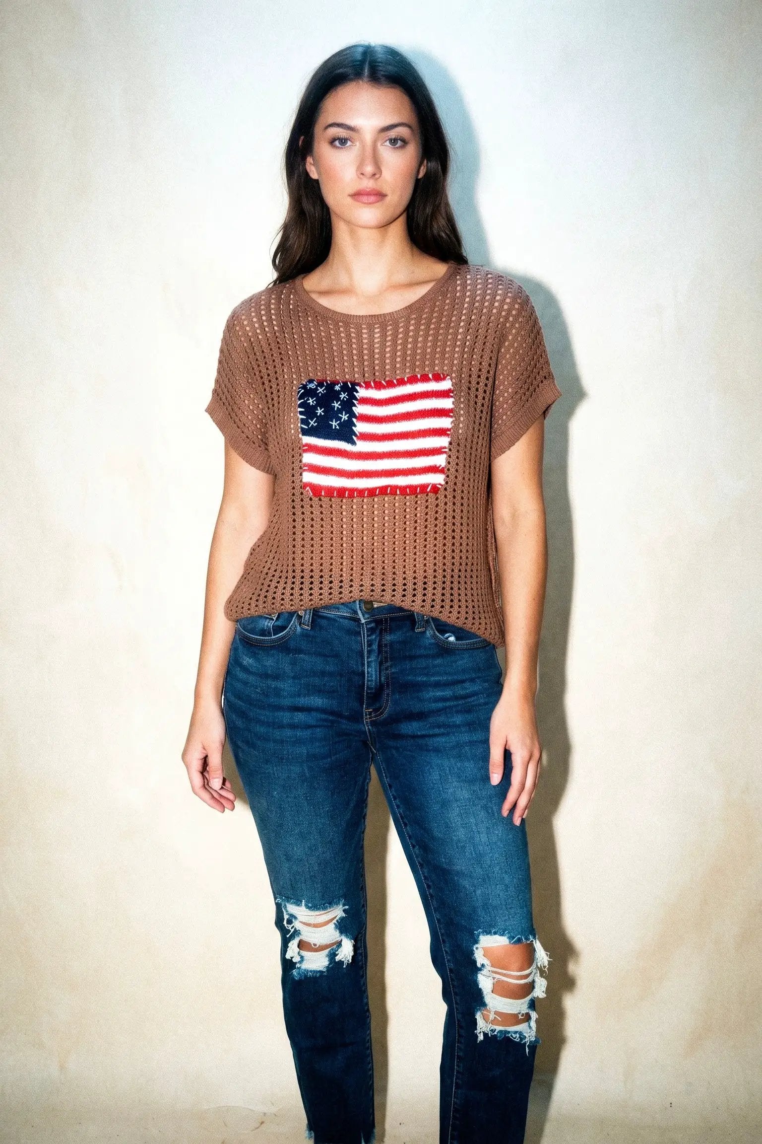 Zenana The American Flag Knit Pullover Sweater Top - Blouses