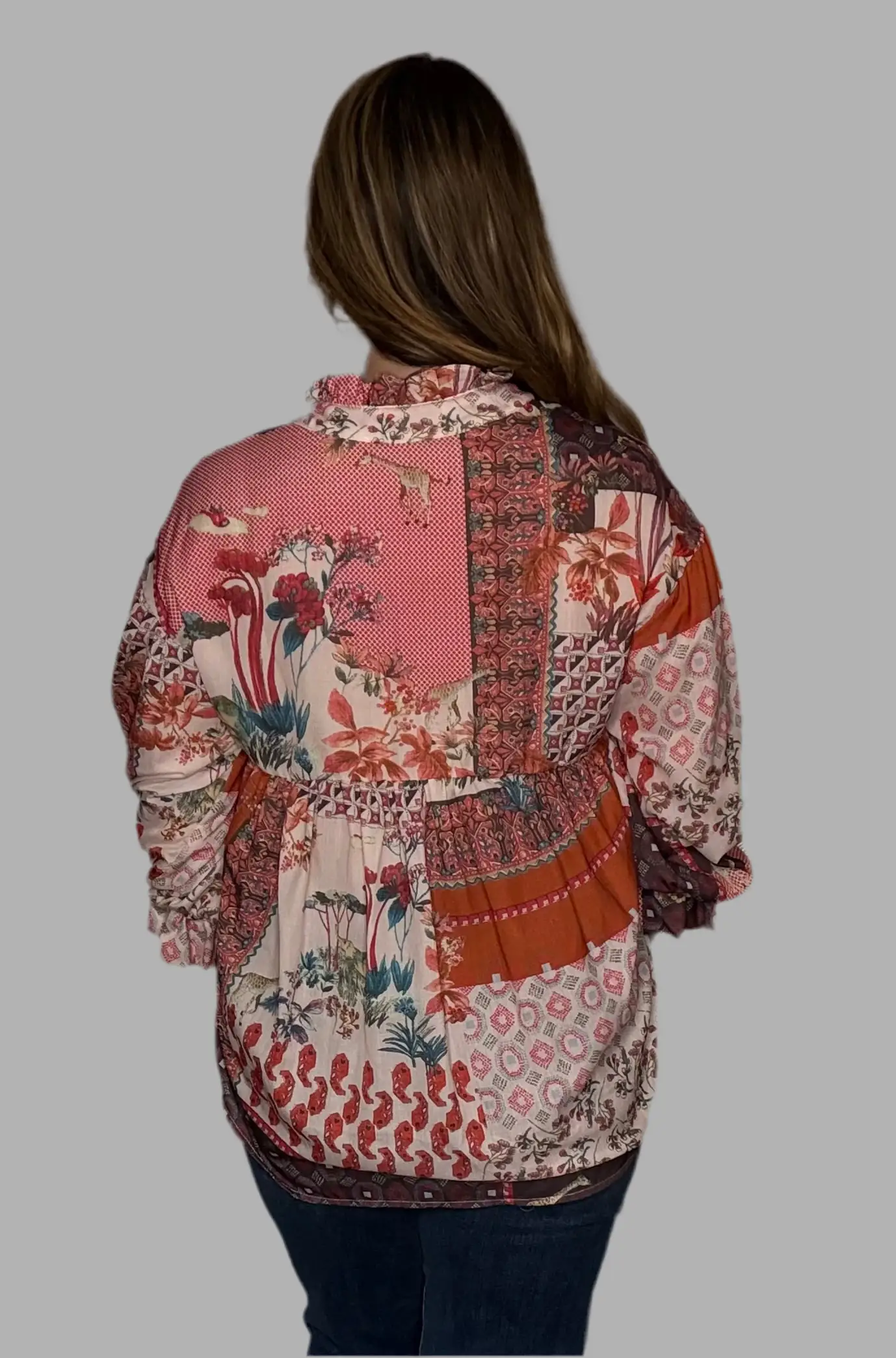 Grateful Threads Boutique Red Boho Bubble Sleeve Shirt - Shirts