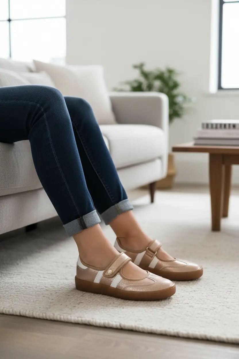 Maker's Shoes The Easy Street Mary Jane Sneaker: Rose Gold - Sneakers