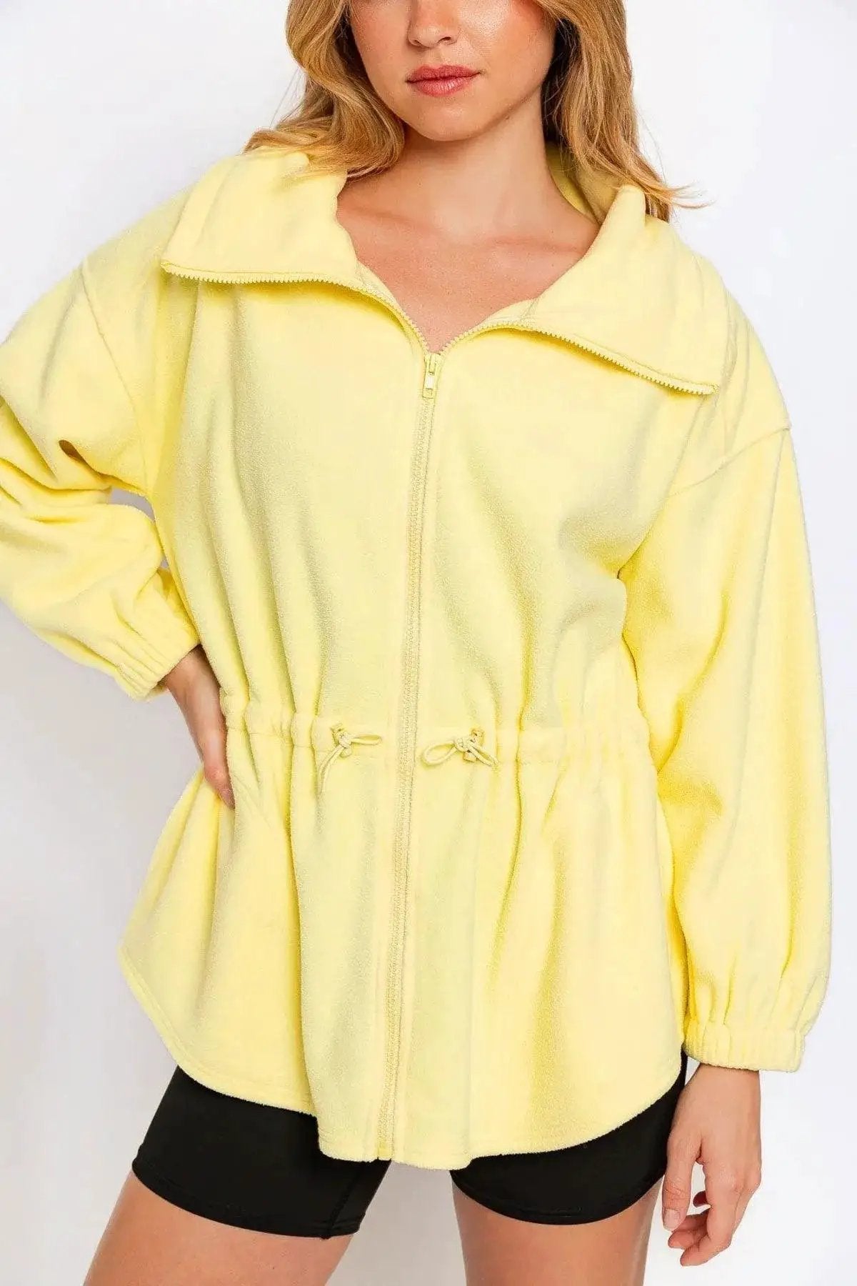 Le Lis Lemon Yellow Soft Fleece Jacket - Coats & Jackets