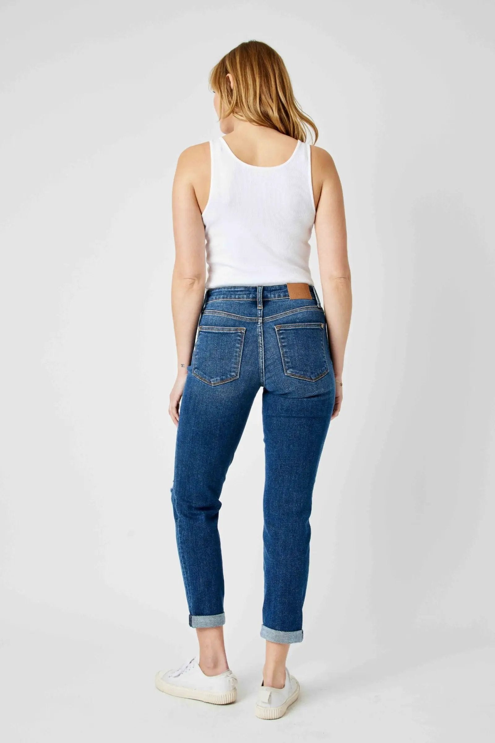 Judy Blue Judy Blue Mid Rise Destroyed Slim Fitting Denim Blue Jeans - Jeans Judy Blue Mid Rise Destroyed Slim Fitting Denim Blue Jeans
