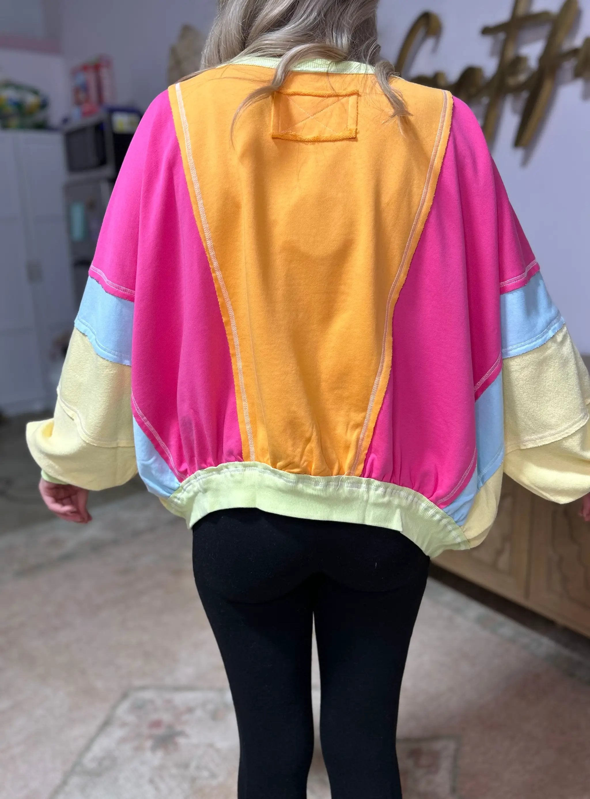 BiBi Colorblock Patchwork Exposed Seam Sweatshirt - Sweatshirts