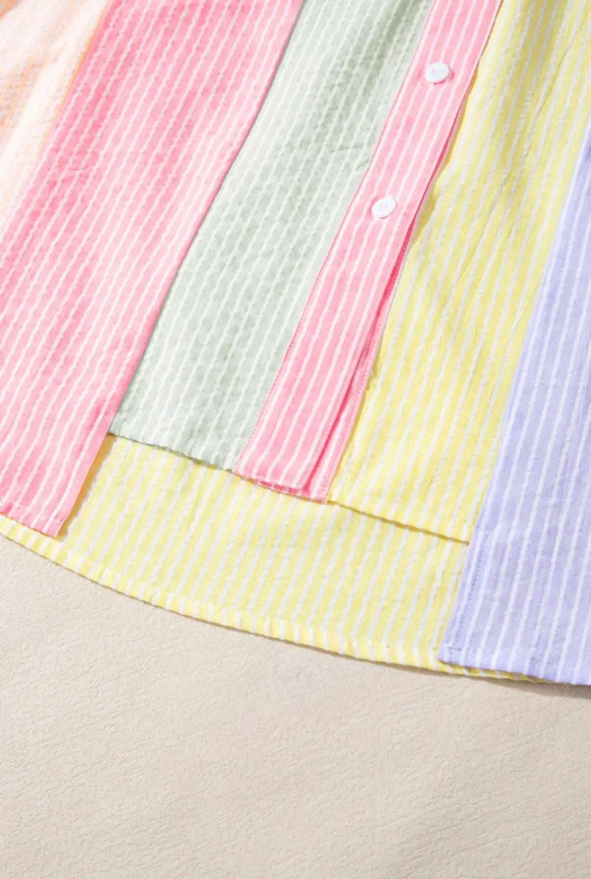 Grateful Threads Boutique Pink Stripe Color Block Chest Pocket Oversized Shirt - Shirts Pink Stripe Color Block Chest Pocket Oversized Shirt