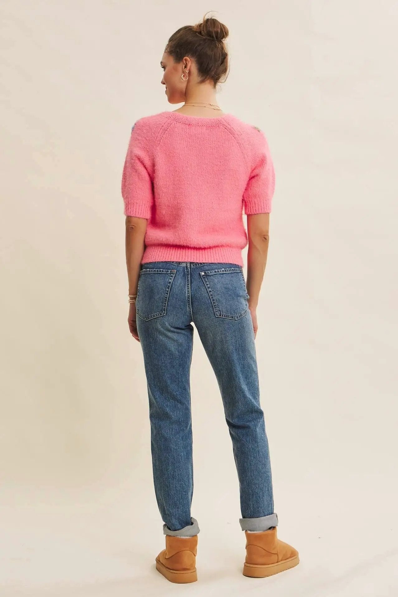 in february The Bloom Embroidered Fuzzy Sweater in Candy Pink - Sweaters