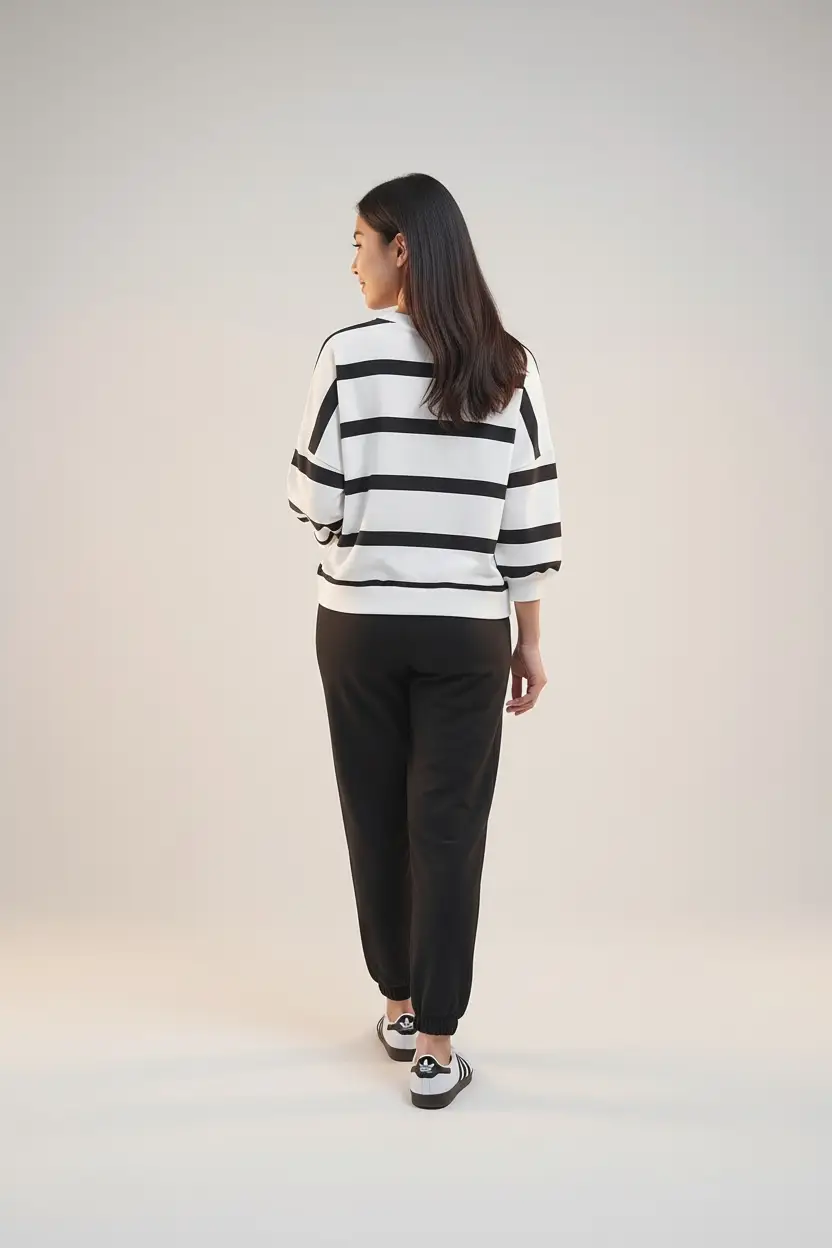Grateful Threads Boutique Weekend Stripe Cozy Jogger Set - Outfit Sets Drop Shoulder Pullover and Jogger Pants Set