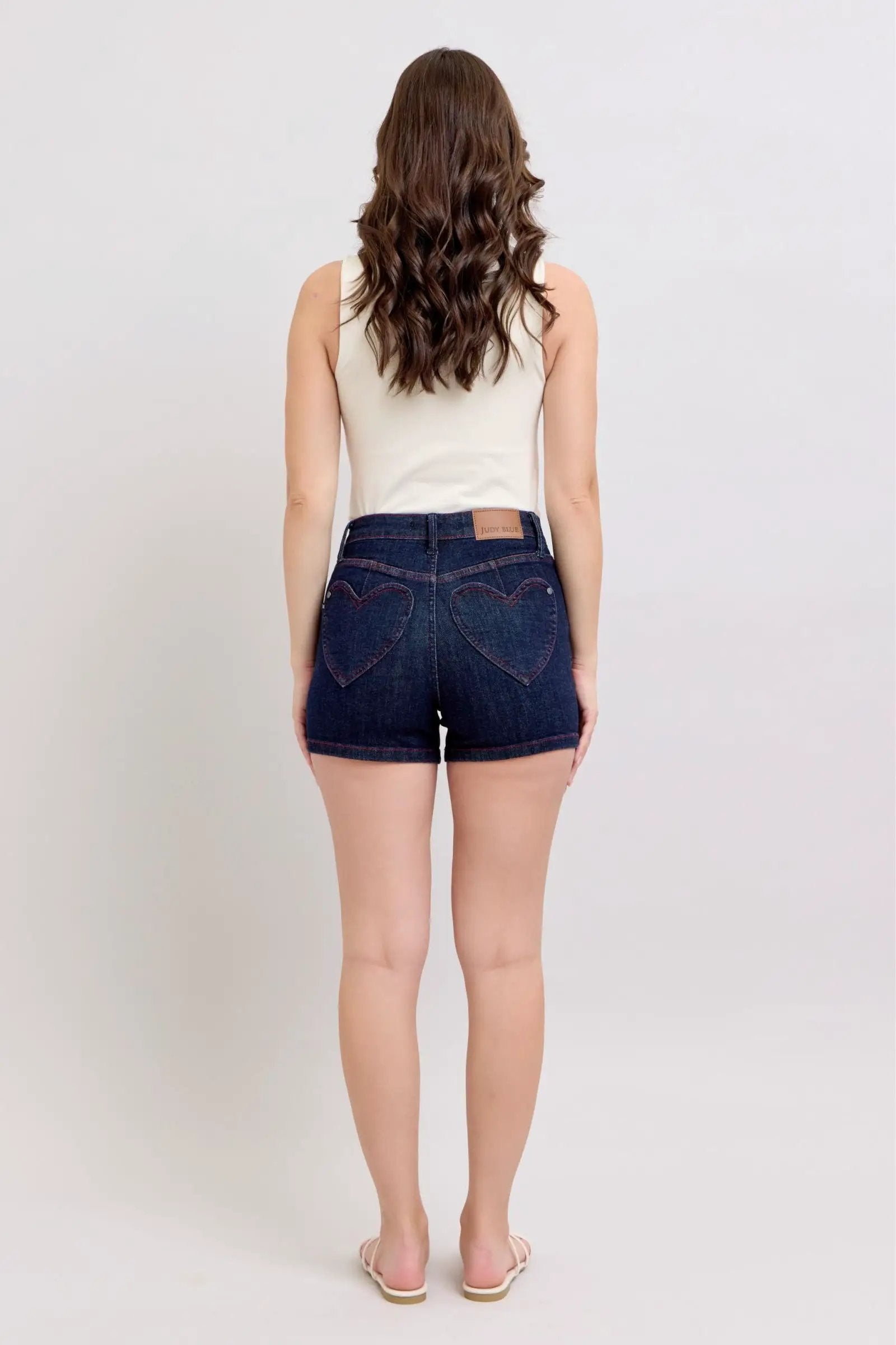 Judy Blue Judy Blue High Waisted Heart Shaped Pockets with Red Contrast Thread Shorts - Shorts Judy Blue High Waisted Heart Shaped Pockets with Red Contrast Thread Shorts