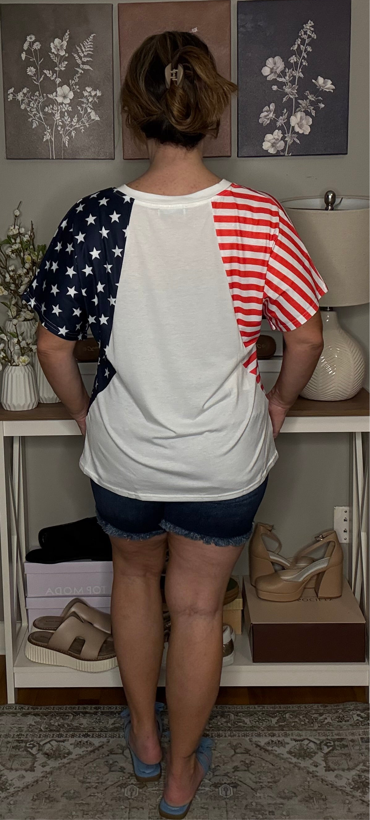 Grateful Threads Boutique White The US Stars and Stripes V-Neck Tee - T-Shirts White The US Stars and Stripes V Neck Tee