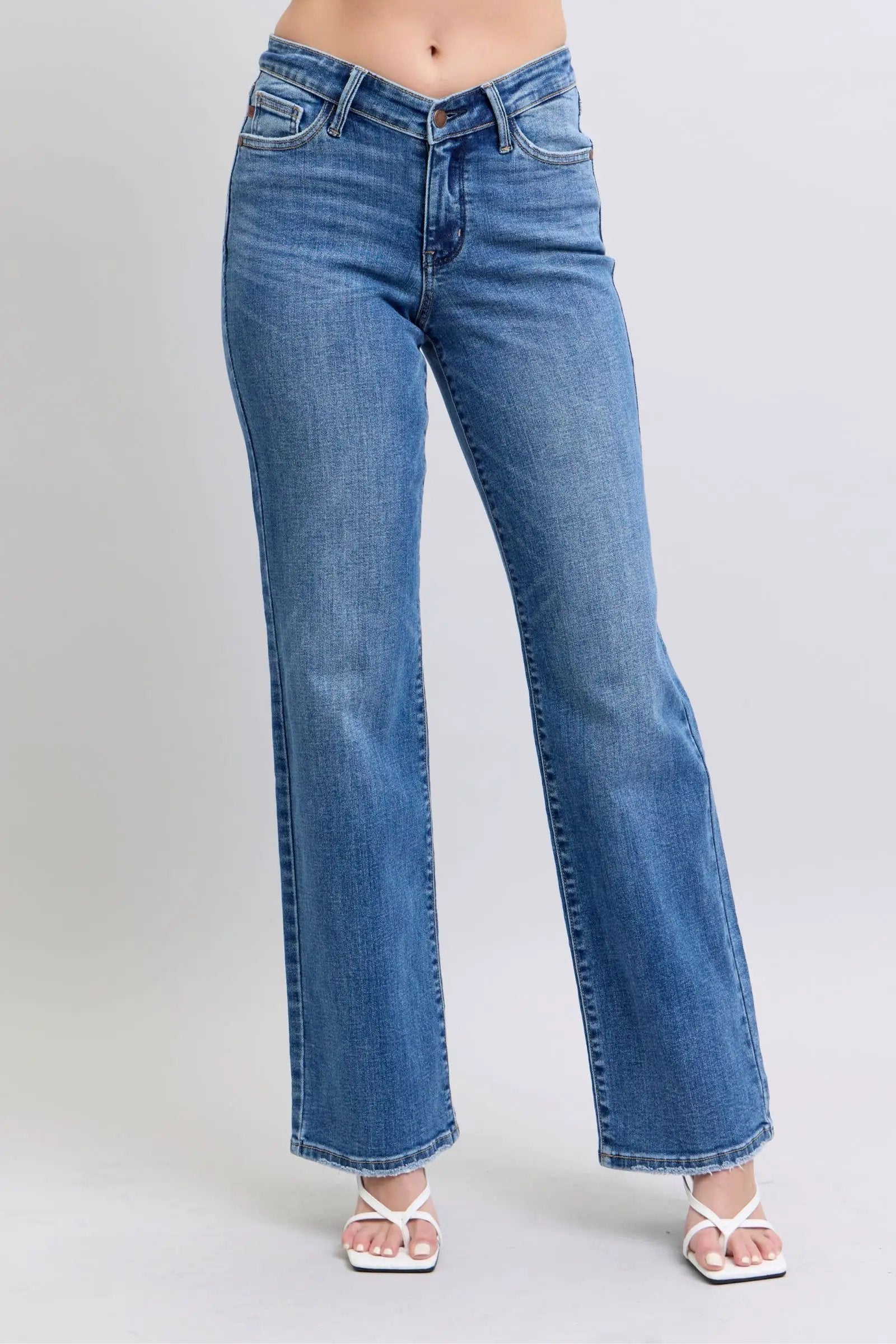 Judy Blue Judy Blue High Waisted V Front Vintage Wash 90's Straight Leg Denim Jeans - Jeans Judy Blue High Waisted V Front Vintage Wash 90's Straight Leg Denim Jeans