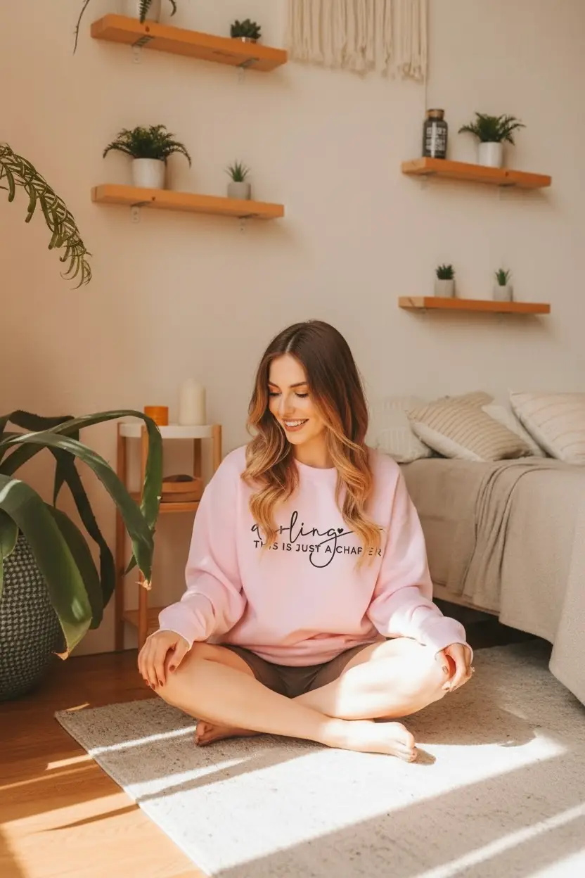Limeberry Designs The “Just a Chapter – Not The Whole Story” Inspirational Crew Sweatshirt: Pink - Sweatshirts