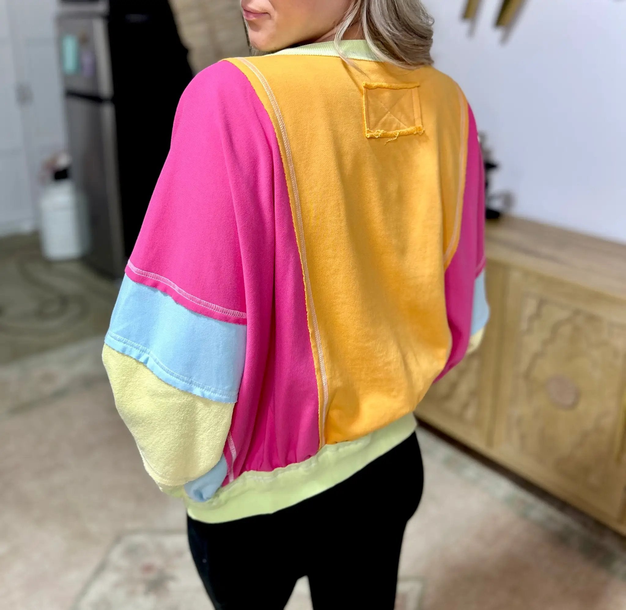 BiBi Colorblock Patchwork Exposed Seam Sweatshirt - Sweatshirts
