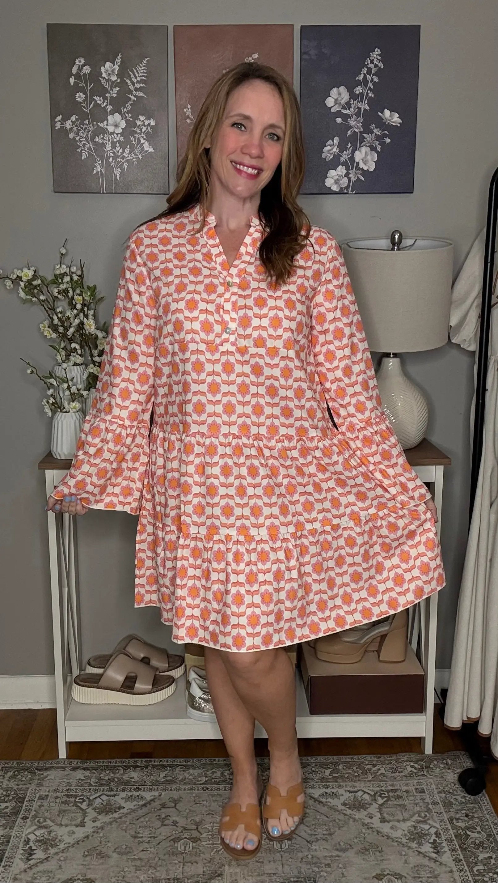 Grateful Threads Boutique Orange Floral Buttoned Front Dress - Dresses Orange Floral Buttoned Front Dress