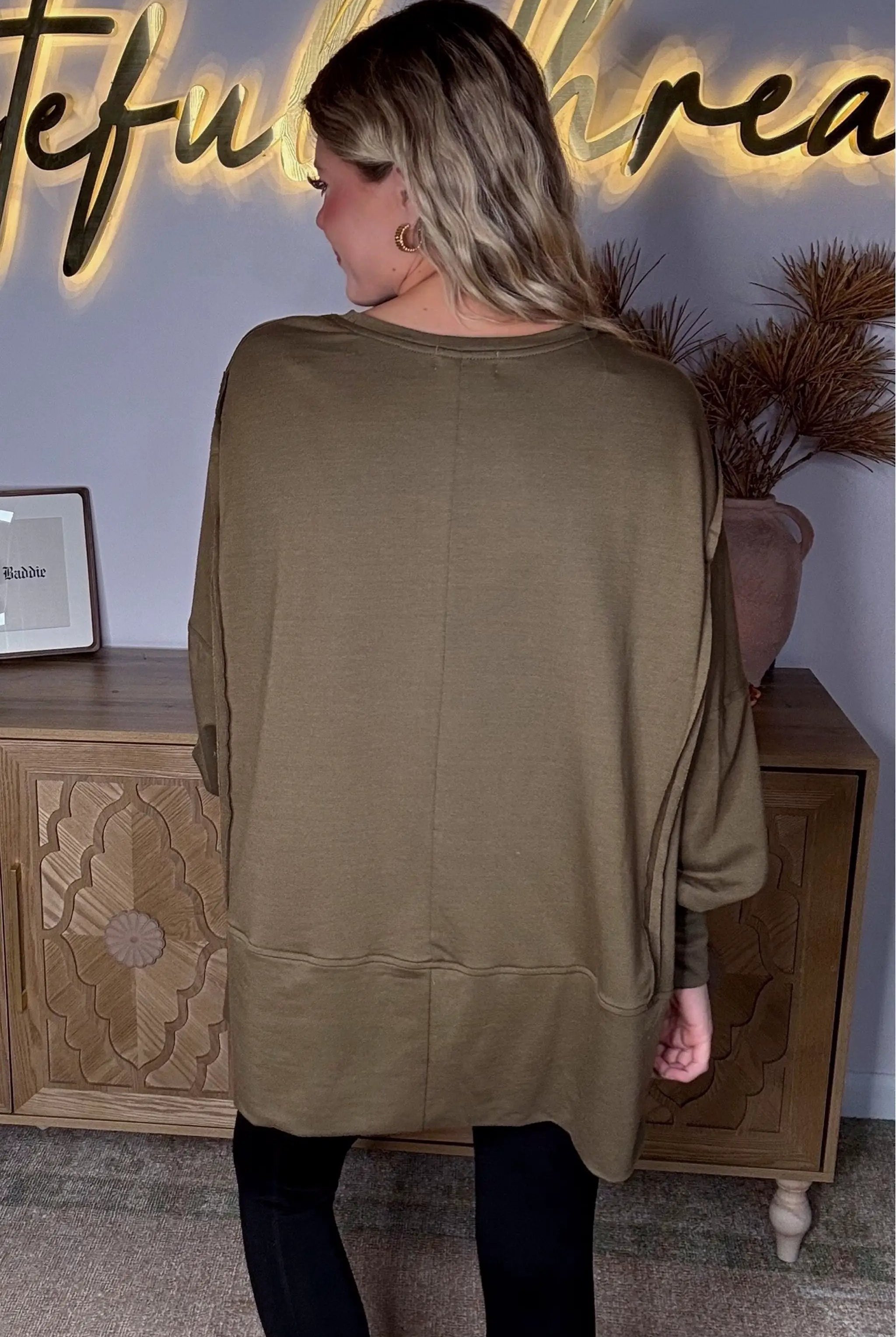 Grateful Threads Boutique Olive You Forever Oversized Top - Sweatshirts Top