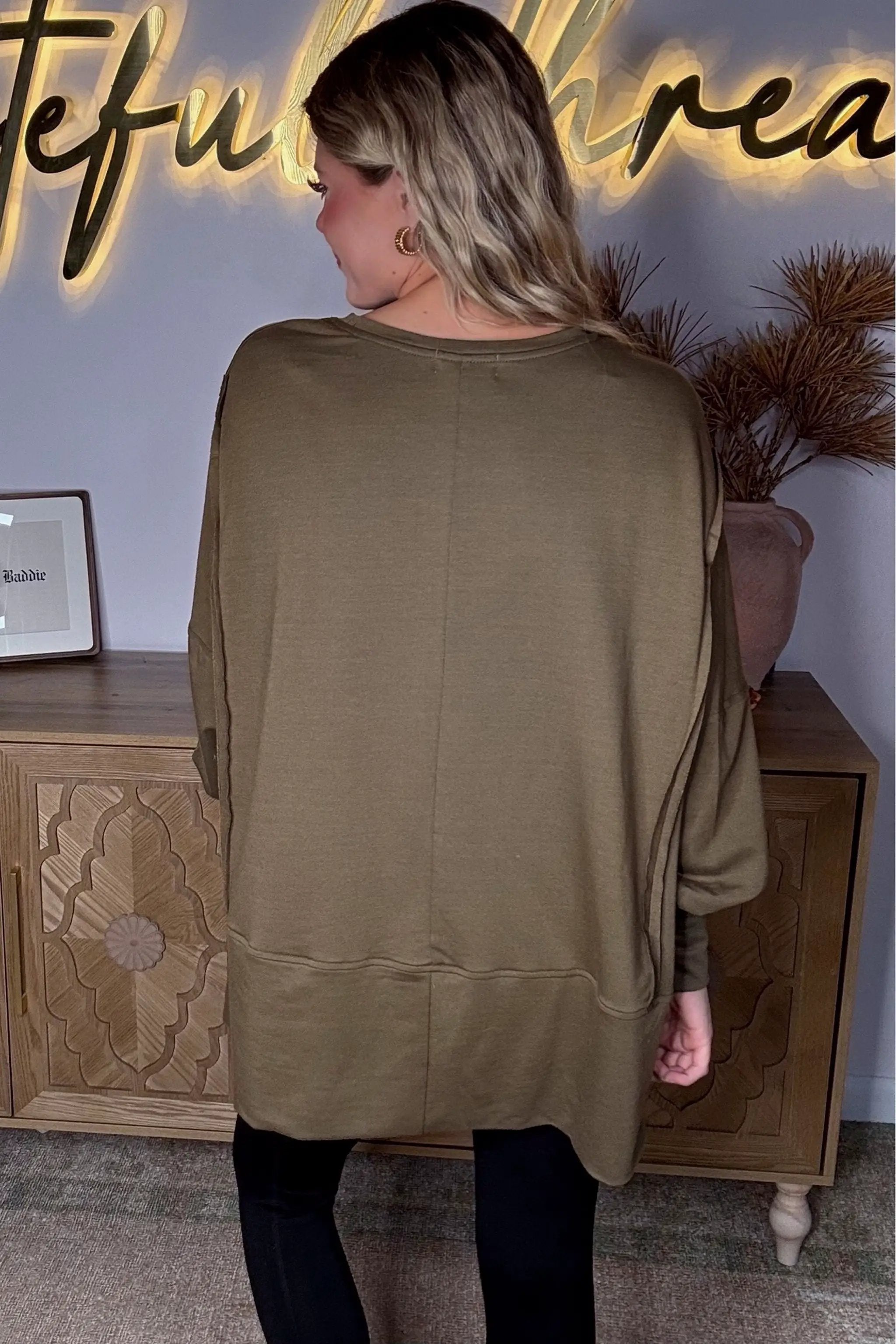 Grateful Threads Boutique Olive You Forever Oversized Top - Sweatshirts Top