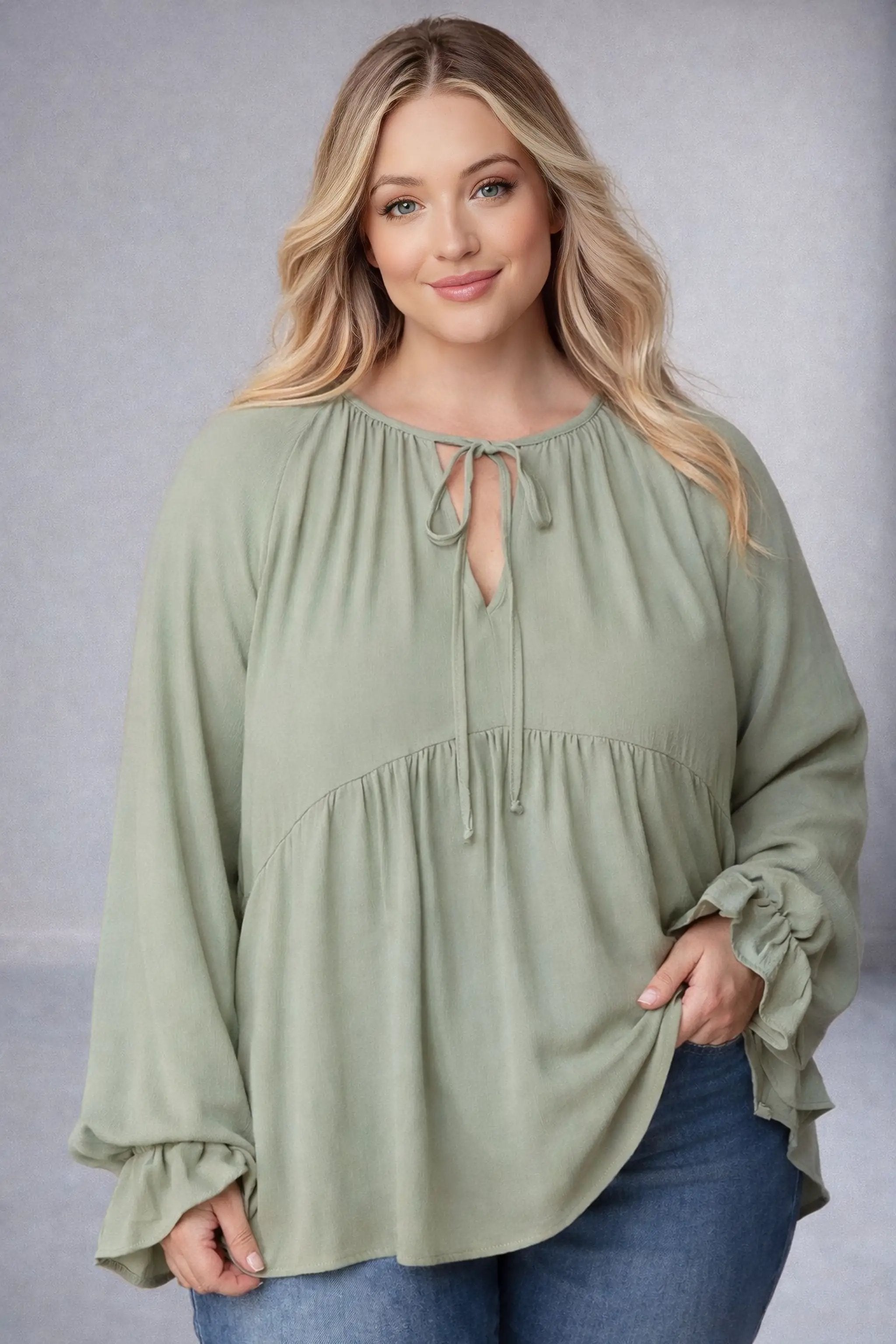Haptics The Willow Sage Babydoll Top – Curvy - Blouses