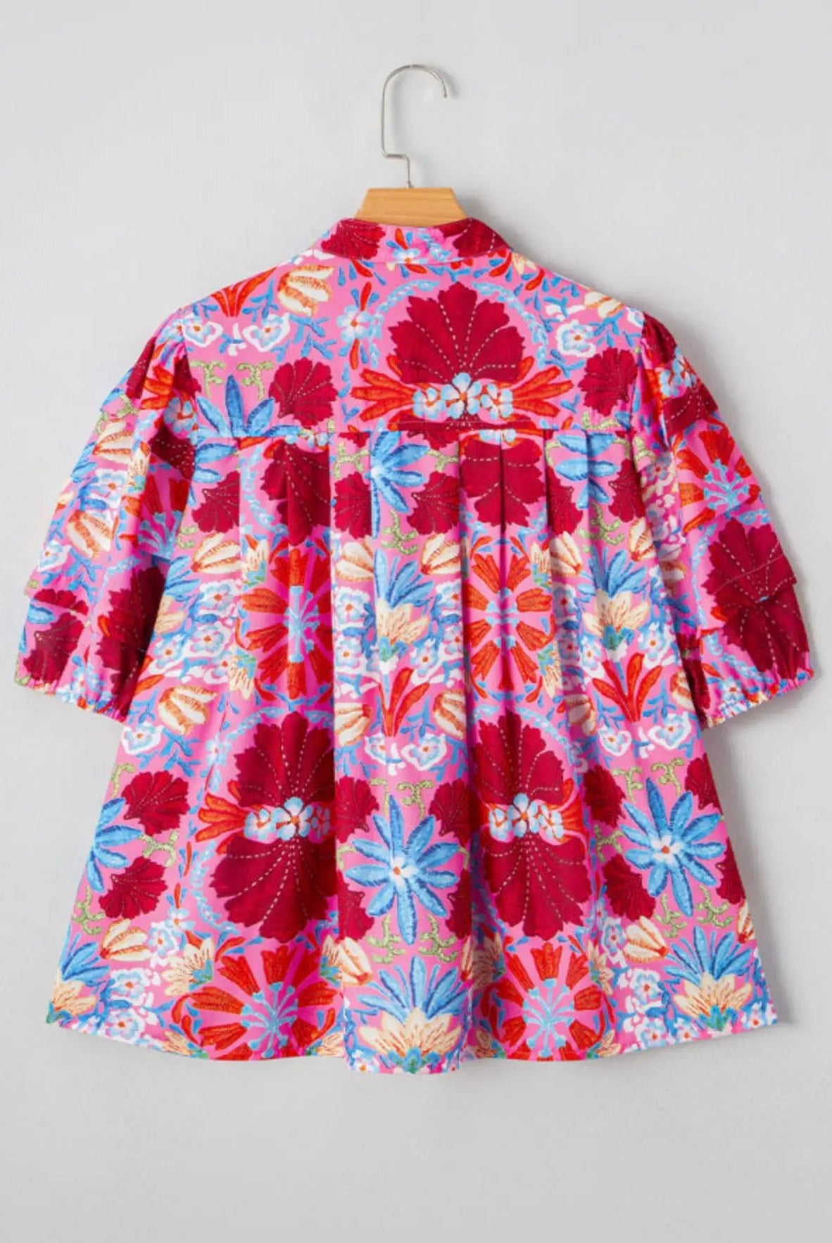Grateful Threads Boutique Tropical Tango Bubble Sleeve Button-Up Pleated Top - Blouses