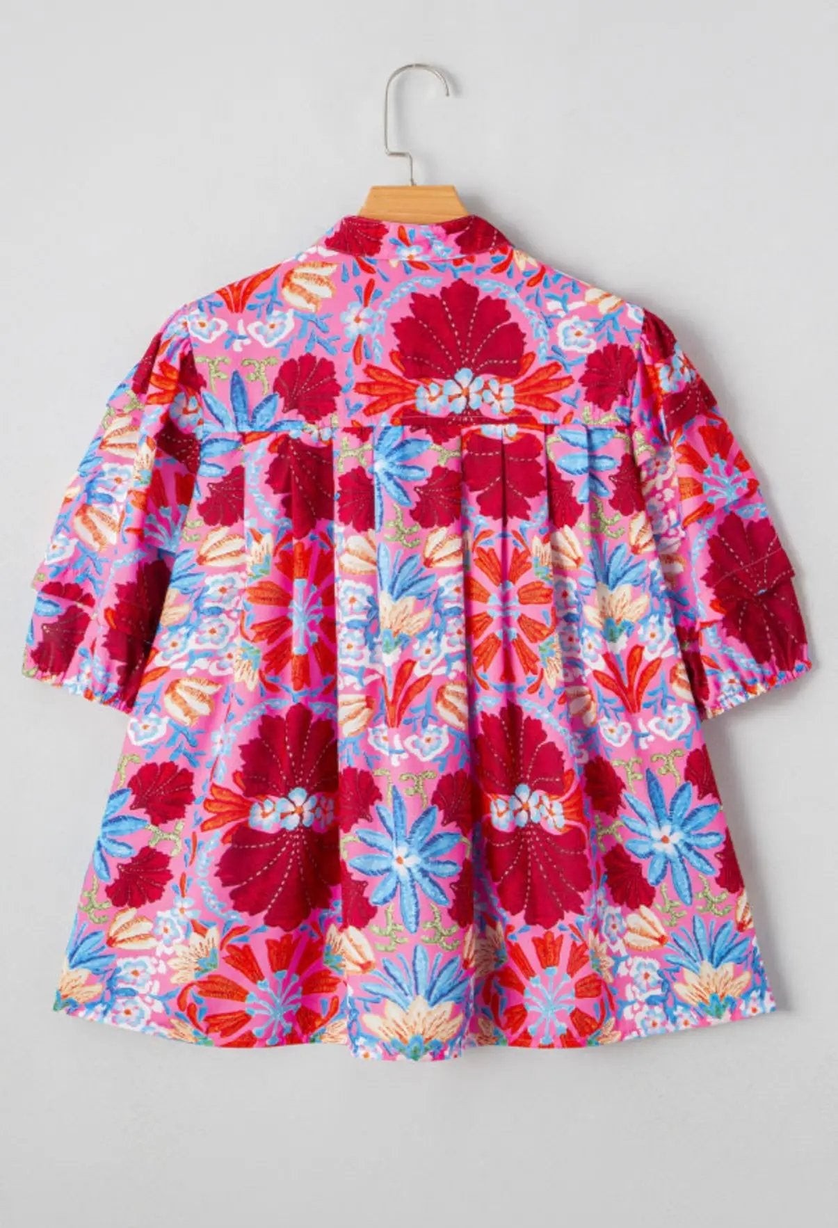 Grateful Threads Boutique Tropical Tango Bubble Sleeve Button-Up Pleated Top - Blouses