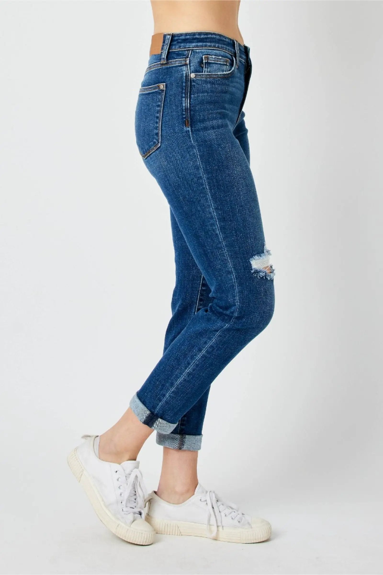 Judy Blue Judy Blue Mid Rise Destroyed Slim Fitting Denim Blue Jeans - Jeans Judy Blue Mid Rise Destroyed Slim Fitting Denim Blue Jeans