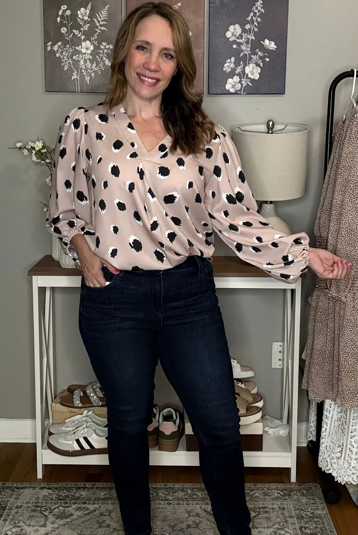 Grateful Threads Boutique Khaki Classic Leopard V-Neck Bracelet Sleeve Blouse - Blouses Leopard V Neck Blouse
