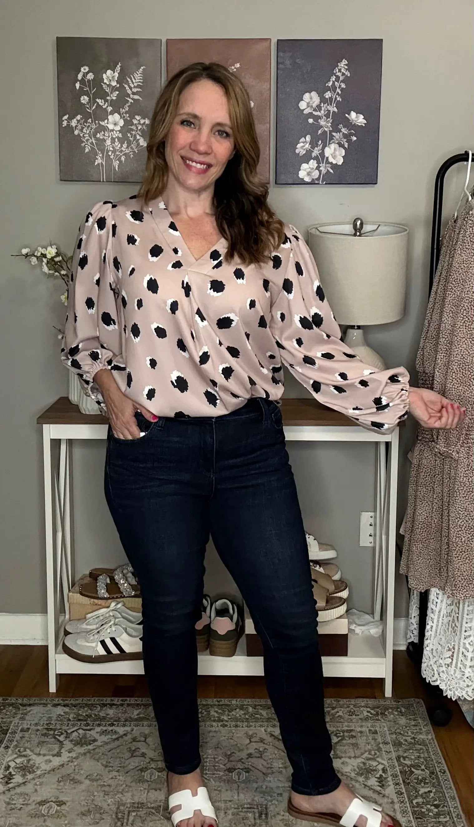 Grateful Threads Boutique Khaki Classic Leopard V-Neck Bracelet Sleeve Blouse - Blouses Leopard V Neck Blouse