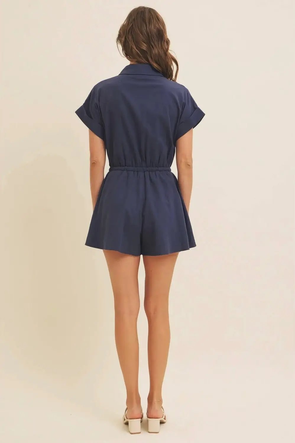 in february The Oxford Navy Cotton Twill Button-Down Romper - One-Pieces