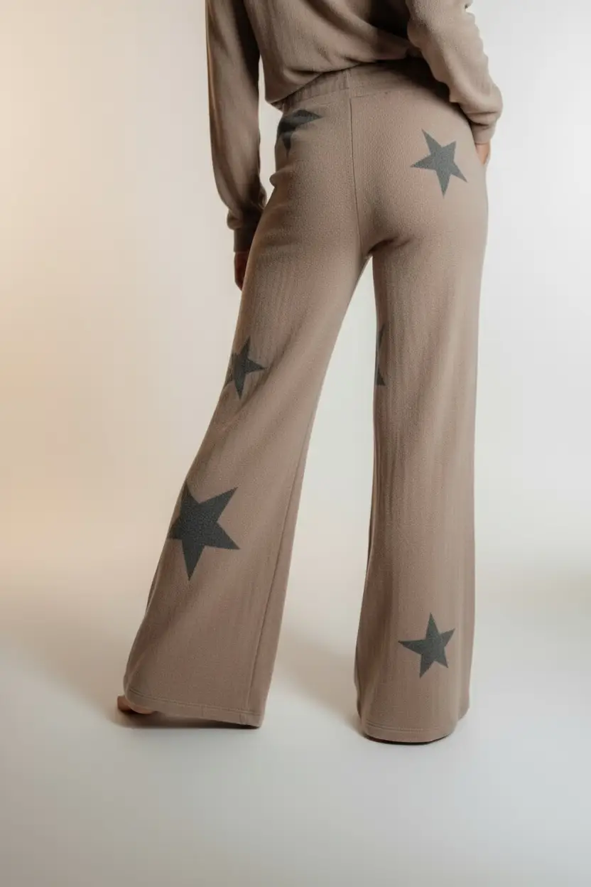 Grateful Threads Boutique Khaki Retro Star Print Wide Leg Lounge Set - Outfit Sets star print wide leg lounge set