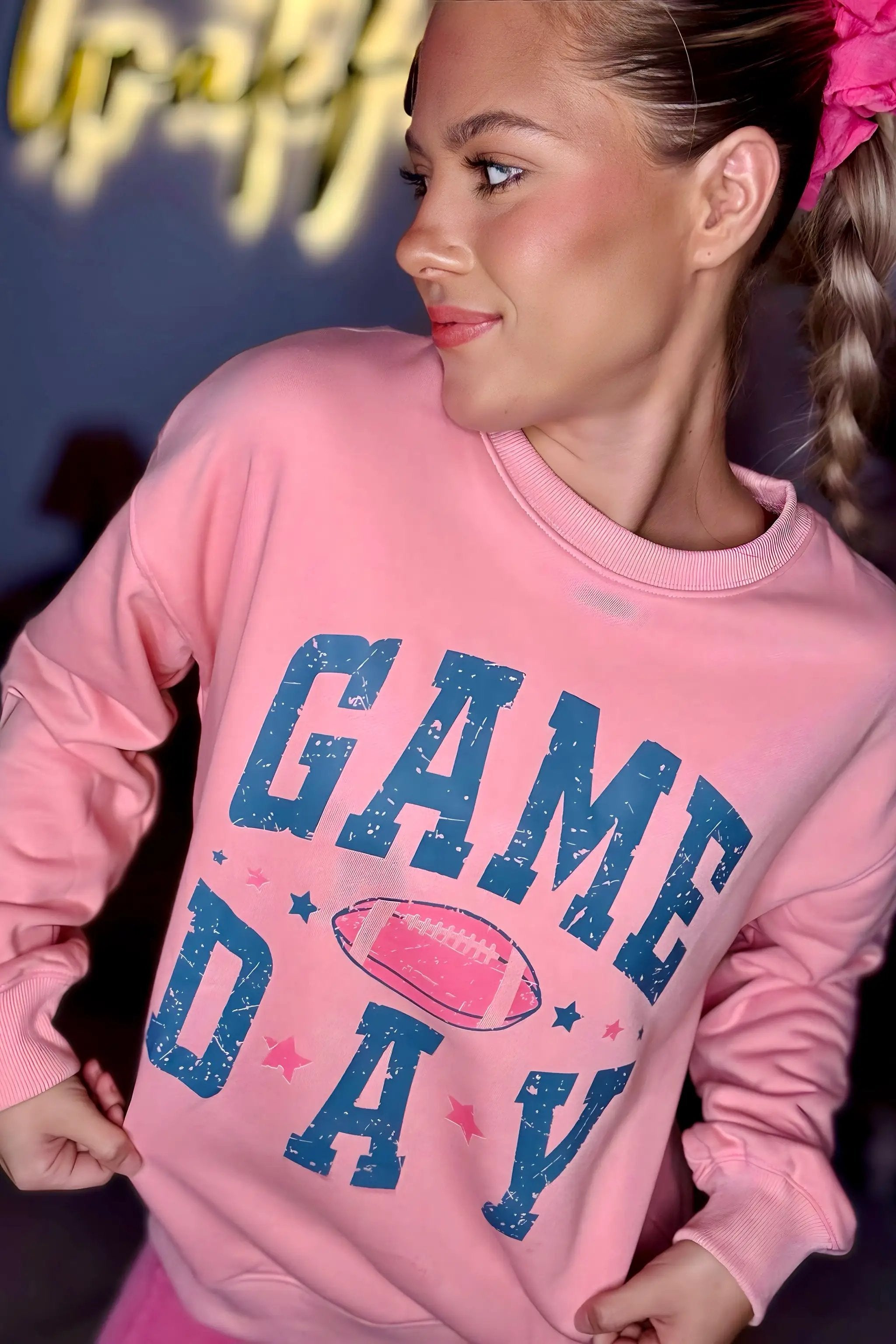 Grateful Threads Boutique Pink Football GAME DAY Graphic Drop Shoulder Sweatshirt - Sweatshirts Pink Rugby Football GAME DAY Graphic Drop Shoulder Sweatshirt